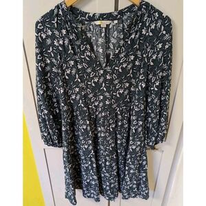 Boden Women's Tiered Notch Neck Ditsy Floral Trekking Green Mini Dress 4R